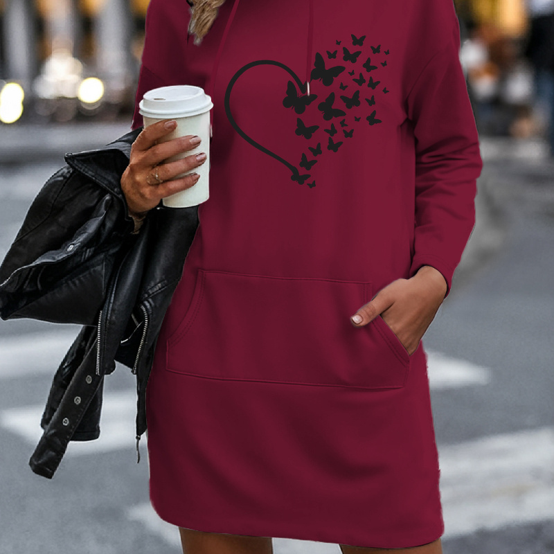 

Robe sweat à capuche décontractée pour femme avec imprimé Love, sweat à capuche en polyester tricoté à manches longues pour /hiver, % polyester, coupe confortable avec cordon de serrage