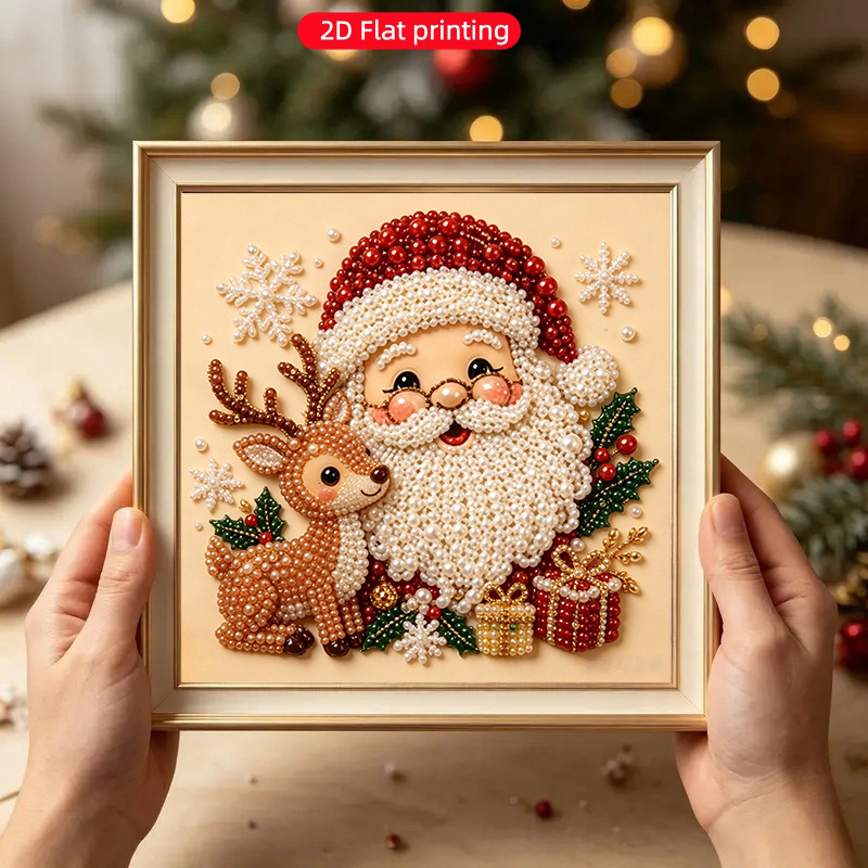 TEMU 2d Flat Printing Painting Santa Claus & Reindeer Gift Boxpattern Handmade Diy Frameless Diamond Painting Kit Suitable For Adults And Beginners,