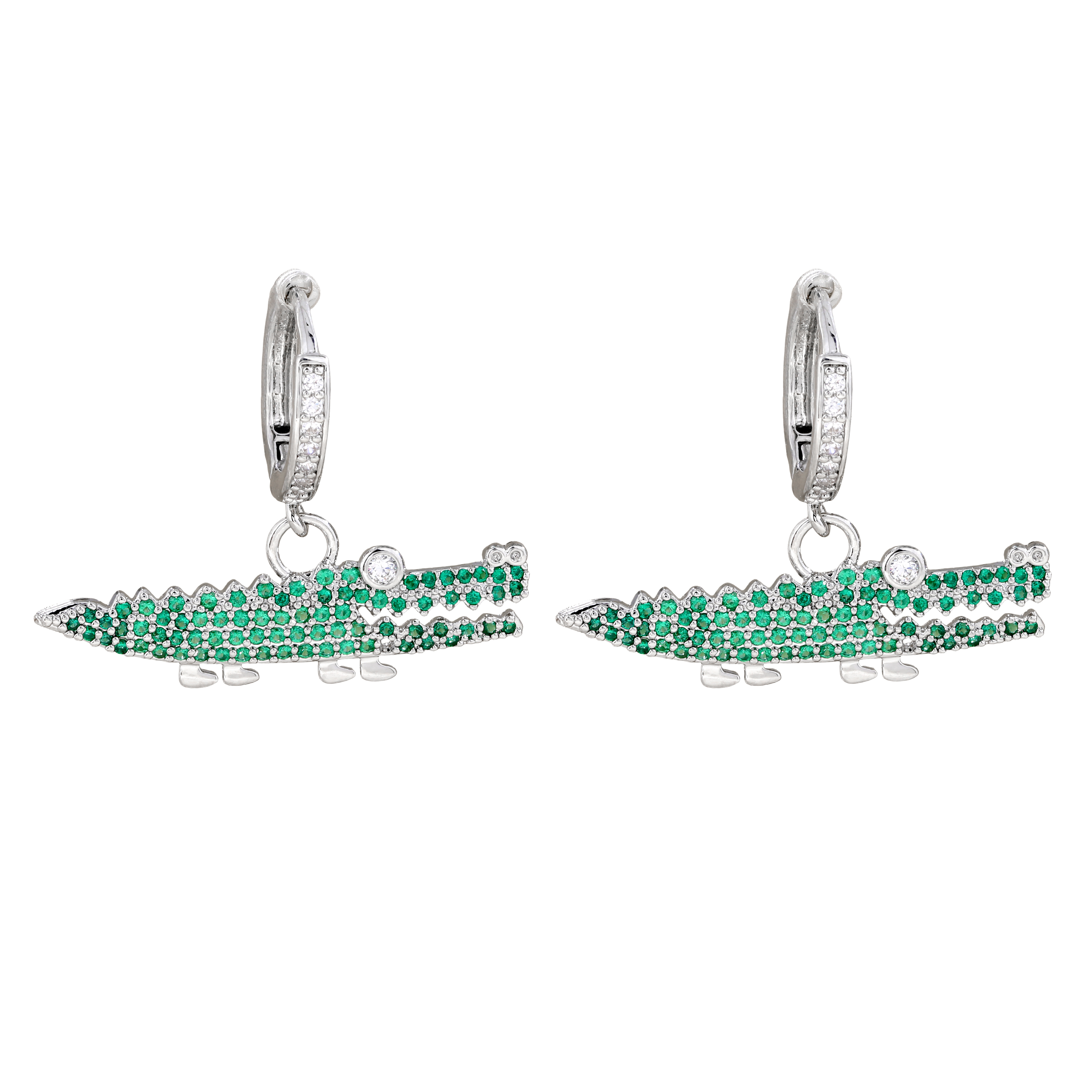 TEMU A Pair Of Green Crocodile-shaped Earrings, Fashionable Cartoon Style, With Copper Inlay And Synthetic Synthetic Cubic Zirconiaia, Suitable For