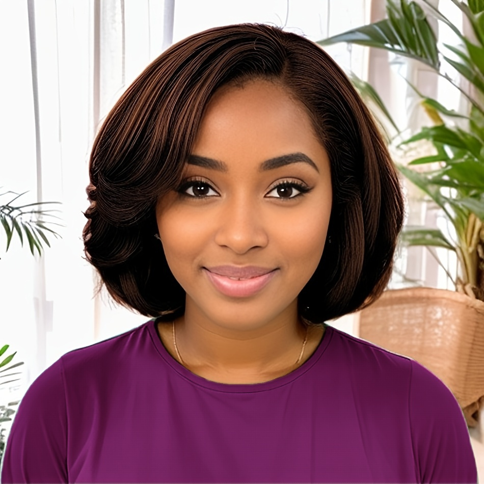 TEMU 1pc Women's Short Bob Lace Front Wig, 13x4 Pre Straight Human Hair, 180% Density Cut Wig, 8 Inch Glueless Full Lace Wig