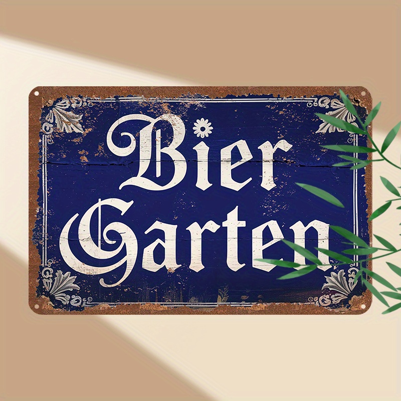 TEMU 2d Flat, 1pc 2d Flat Printing Vintage "bier Garden" Metal Tin Sign(30.48x20.32cm) Rustic Wall Art With Ornate Border, Ideal For Home, Bar, Cafe,