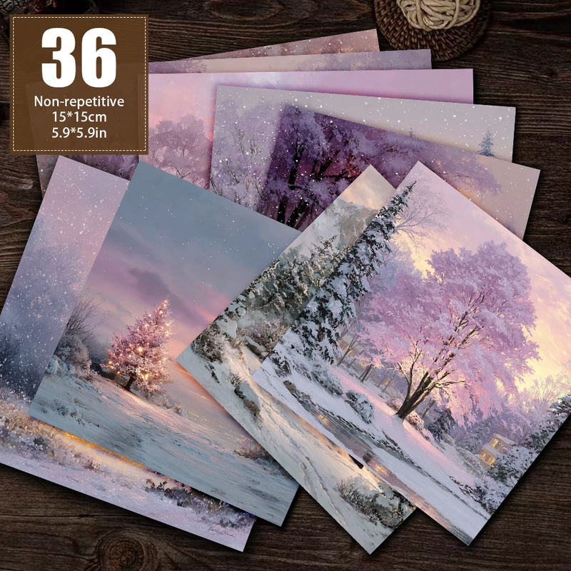 TEMU 36 Fogli di Carta da Album con Motivi di Viola Sognanti e Invernali, Non Ripetitivi, Carta Decorativa, Carta Materiale, Carta per Artigianato,