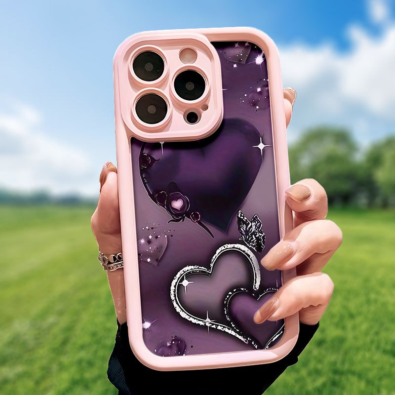 Heart pattern mobile phone case, embellished with sparkling stars and floral designs, suitable for iPhone 16, 15, 14, 13, 12, 11 Pro models, TPU material, shockproof protection. It is a great gift for family, friends, children, birthdays, Spring Festival, holidays, boyfriends, girlfriends and Valentine's Day.