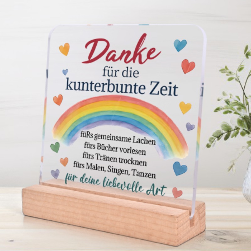 Image of 2d Flat, 1pc Classic Thank You Decor Plaque, Rainbow And "danke Für Die Kunterbunte Zeit" Lettering Signs, Perfect Gift For Teachers, , Caregivers To Shared Memories