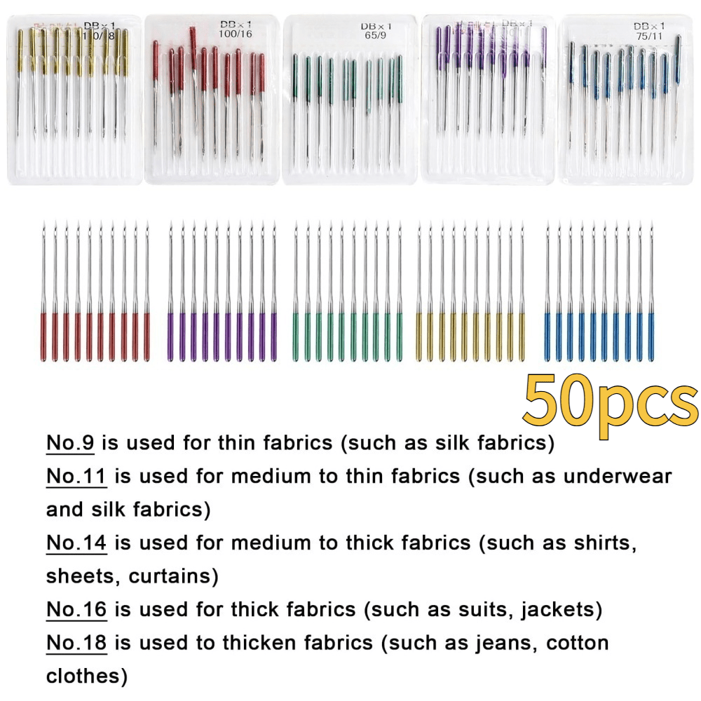 TEMU 50pcs, Colorful Industrial Sewing Machine Needles, Sewing Machine Needles, Elastic Fabric Sewing Needles, Precision Sewing, Multifunctional