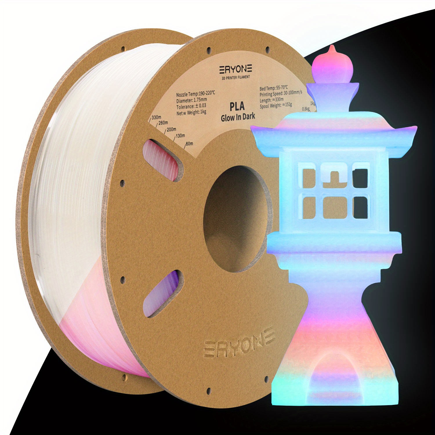 Image of Eryone 2kg (4.4lbs) Pla Glow In The Dark 3d Printer Filament - Uv-activated -the-dark Pla Plastic, 1.75mm +/-0.03mm Spool For 3d Pen/printer, Compatible With Pop//i3/ultimaker, Printing Supplies