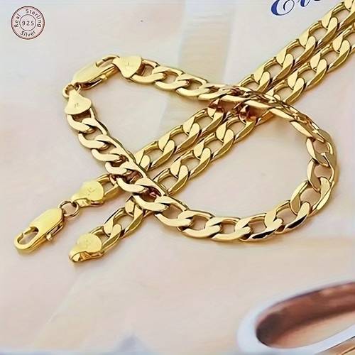 1 set 925 sterling silvery cuban link chain bracelet and necklace street style jewelry gift for women anniversaries birthdays holidays christmas presents
