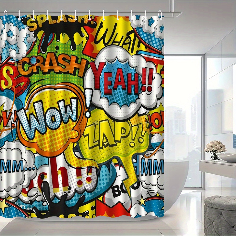 TEMU 1pc Abstract Fun Pattern Shower Curtain With Hook, Water-washable Shower Curtain, Bathroom Partition, Bathroom Accessories, Home Decoration