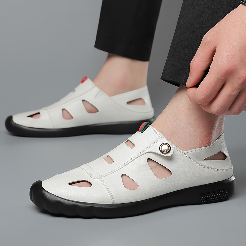 2025 Summer Men's Slip-On Casual Shoes - Breathable Perforated Design, Non-Slip Rubber Sole, Lightweight White Synthetic for Everyday & Leisure Wear, Summer Slipons | Modern Footwear | Ventilated Comfort