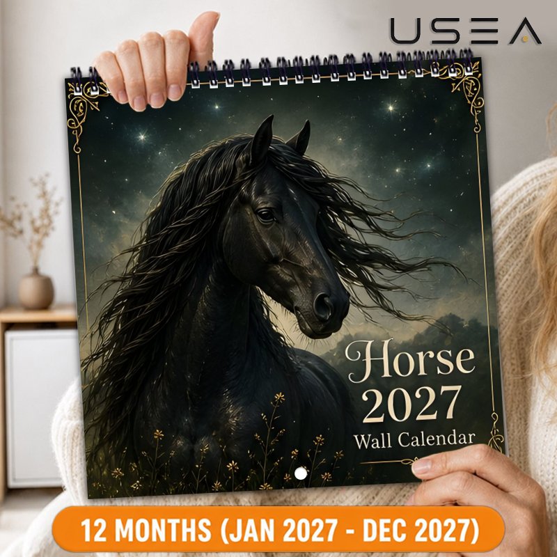 TEMU Usea1pcs 2027 Wall Calendar, 2027 Horse Wall Calendar, 8.3x8.3 Inch Square Hanging Calendar With Twin Wire Spiral Binding, 12-month Monthly