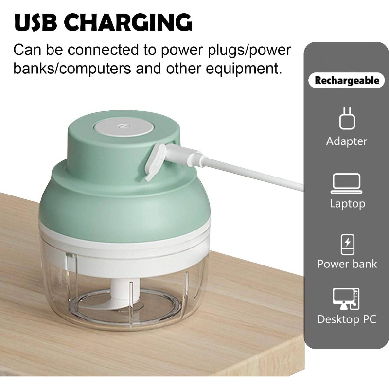   powerful rechargeable garlic chopper with 8.45oz/3.38oz bowl, 2 stainless steel blades, waterproof & bpa-free, semi-automatic operation, cordless design with usb-powered motor for chopping garlic, onion, herb, nut, seed - compact & easy-clean kitchen gadget for home & travel, onion chopping, herb chopping, vegetable slicer and chopper, manual food chopper, chopper vegetable, electric garlic chopper, mini food chopper, chopper for food and vegetable, garlic chopper mincer Product details 4