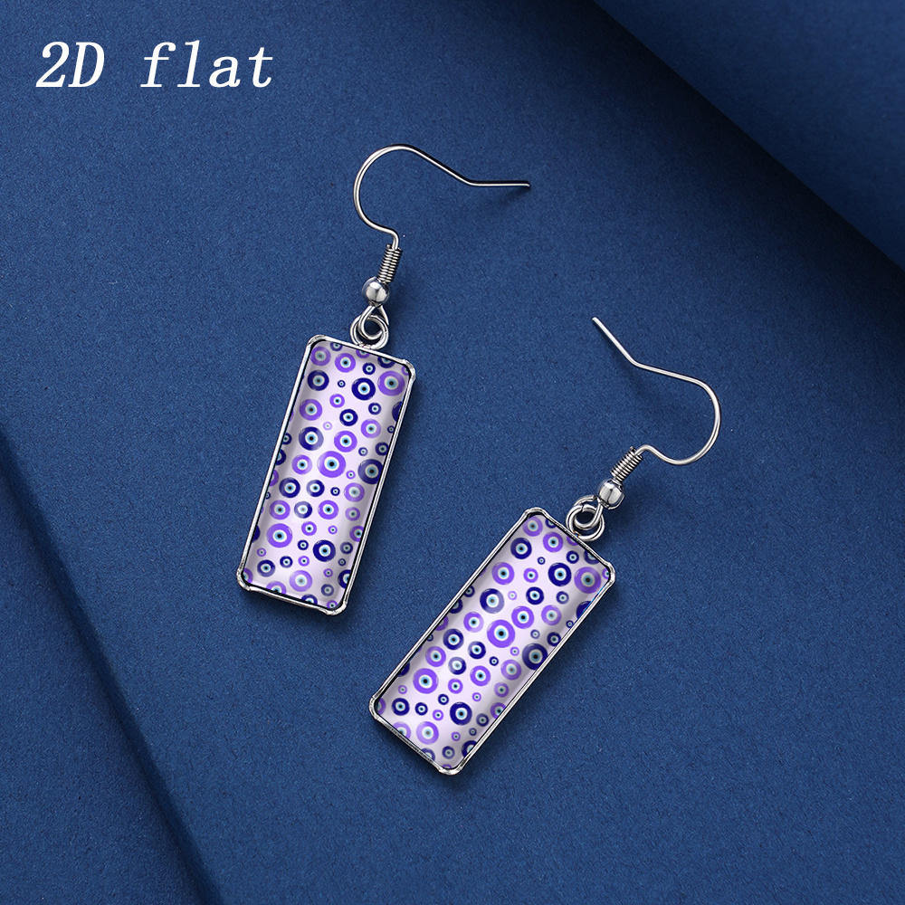Women's Purple Evil Eye Pattern Gem Glass Dangle Earrings