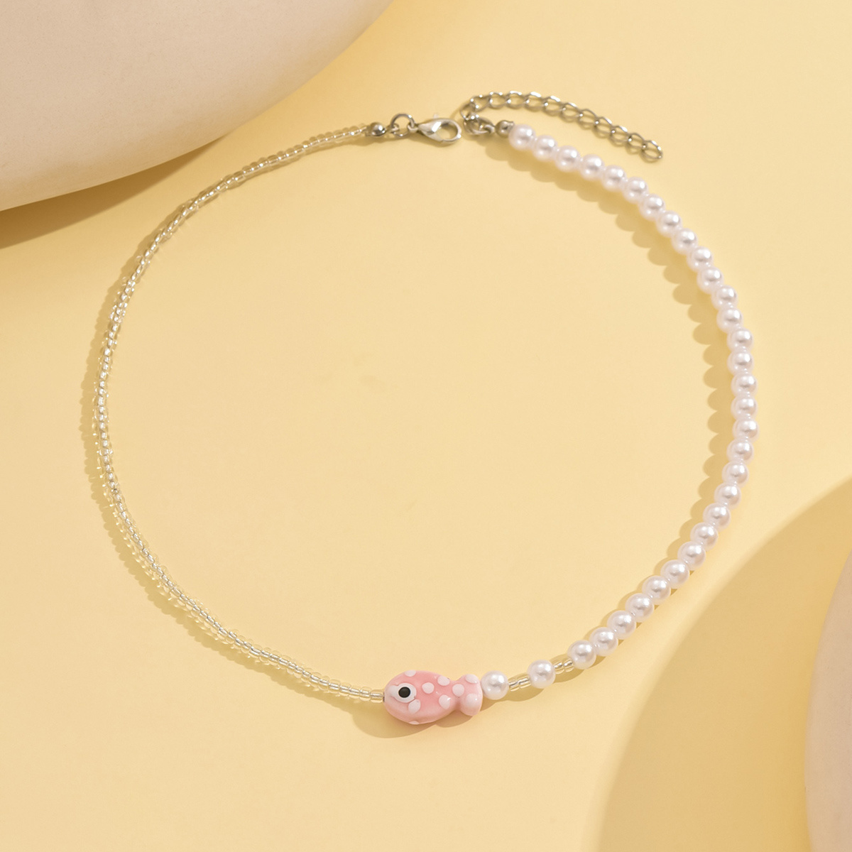 Women's Bohemian Ceramic Fish & Imitation Pearl Beaded Necklace