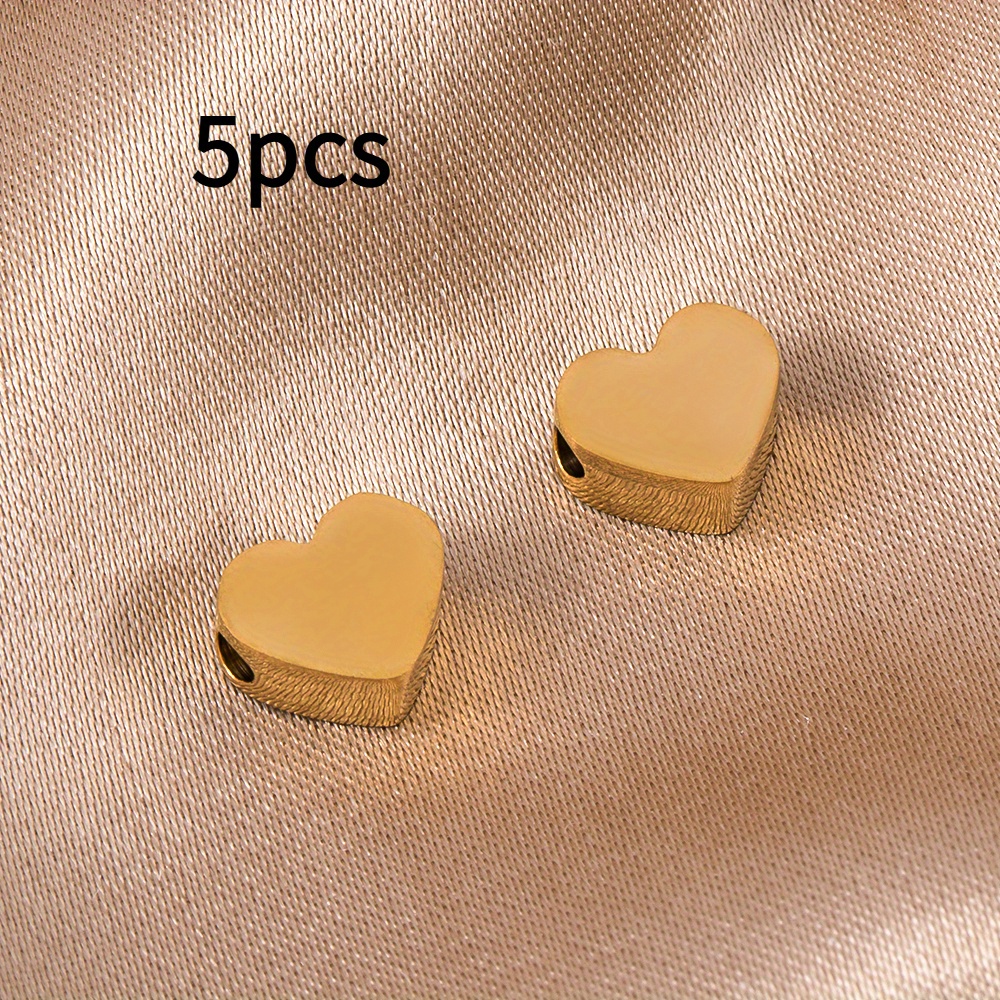 Image of 5pcs Valentine's Day High Quality Stainless Steel Material 8mm Peach Heart Hole Beads Beaded Or Made Beads Pendant Universal Jewelry Making Supplies