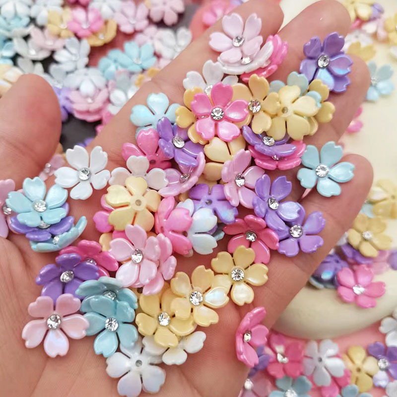 TEMU 50pcs Colorful Acrylic Rhinestone Flower Beads - Random Colors, Vibrant Colors ,suitable For Diy Handicrafts, Jewelry Making, Hair Accessories,