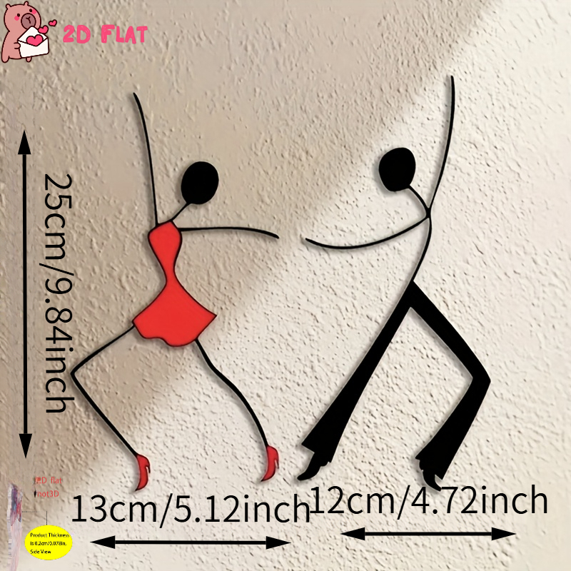 TEMU 2d Flat Hot Item! 2pcs Creative Acrylic Couple Decor Set, Living Room, Bedroom, Dining Room Wall Decoration, Romantic Atmosphere, Dance-themed