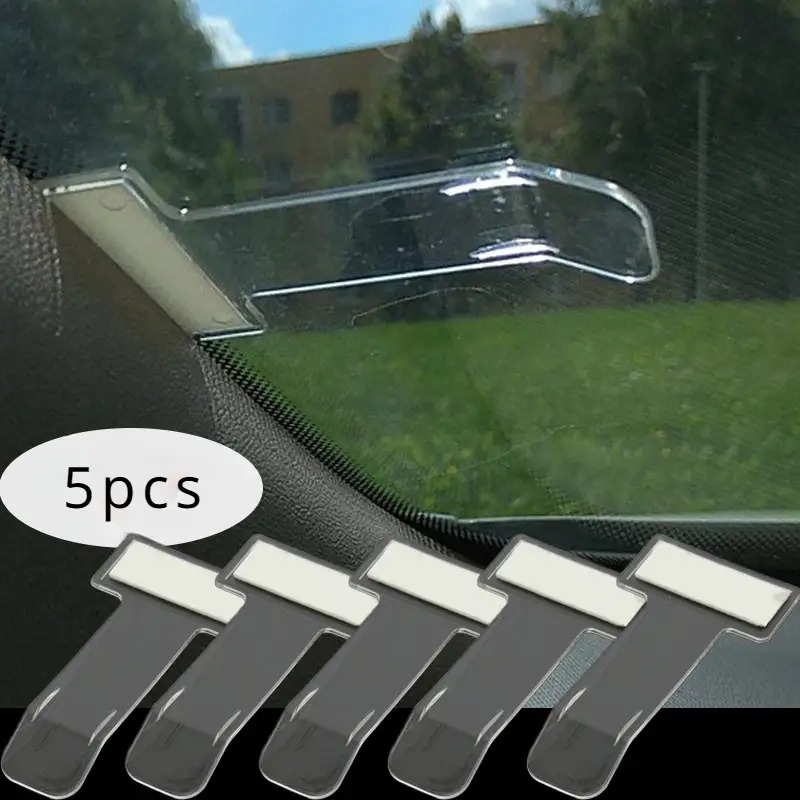 5pcs Universal Car Parking Ticket Holder Set -- Car Card Receipt Organizer Mounting Bracket Storage Box -- Windshield Sticker Clip -- Plastic Material