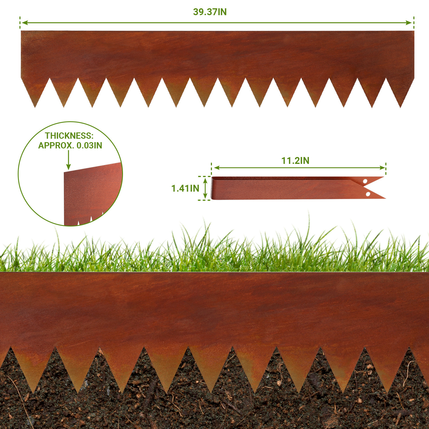 Lawn Edging With Spikes 5-10m Galvanized Path Edging 20cm Border Flexible Edge Bed Edging Patio Path Garden Metal Grass Mowing Edge