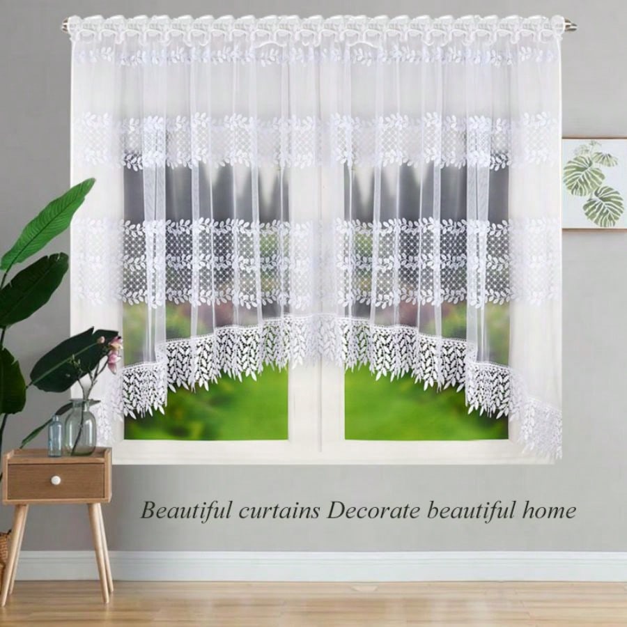 Image of 1 Set Semi-sheer Gauze Mesh Lace Edge Window Curtains - Design, Filtering Privacy Sheers, Fabric For Living Room, Bedroom, Kitchen - (lg222 Style) - Modern & Traditional Decor