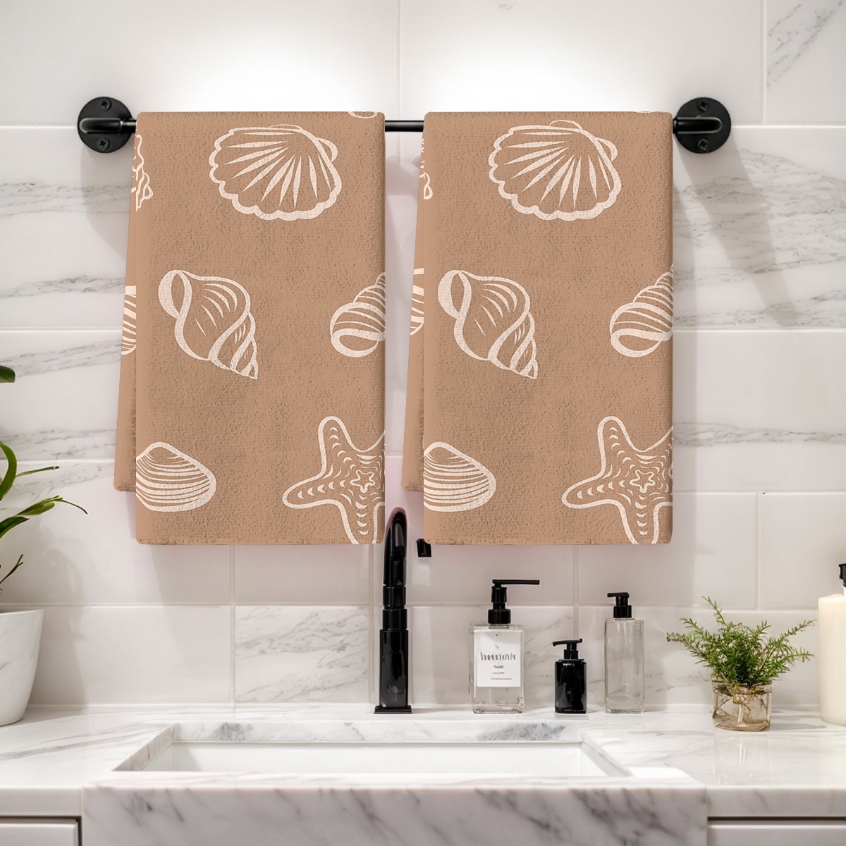 TEMU 2pcs Dish Towel Seashell & Starfish Print, Beachy Vibe Pattern, Dish Cloths Towel Set - Dish Cloths & Dish Towels Modern Kitchen Towels For