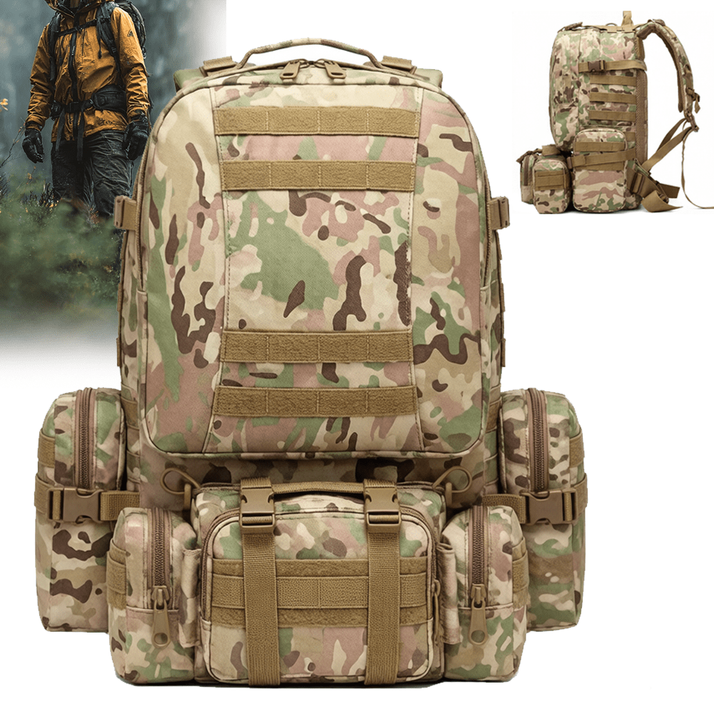Image of Cp Camouflage 50l Oxford Fabric Outdoor Backpack, Large Capacity Camping Hiking Travel Shoulder Bag