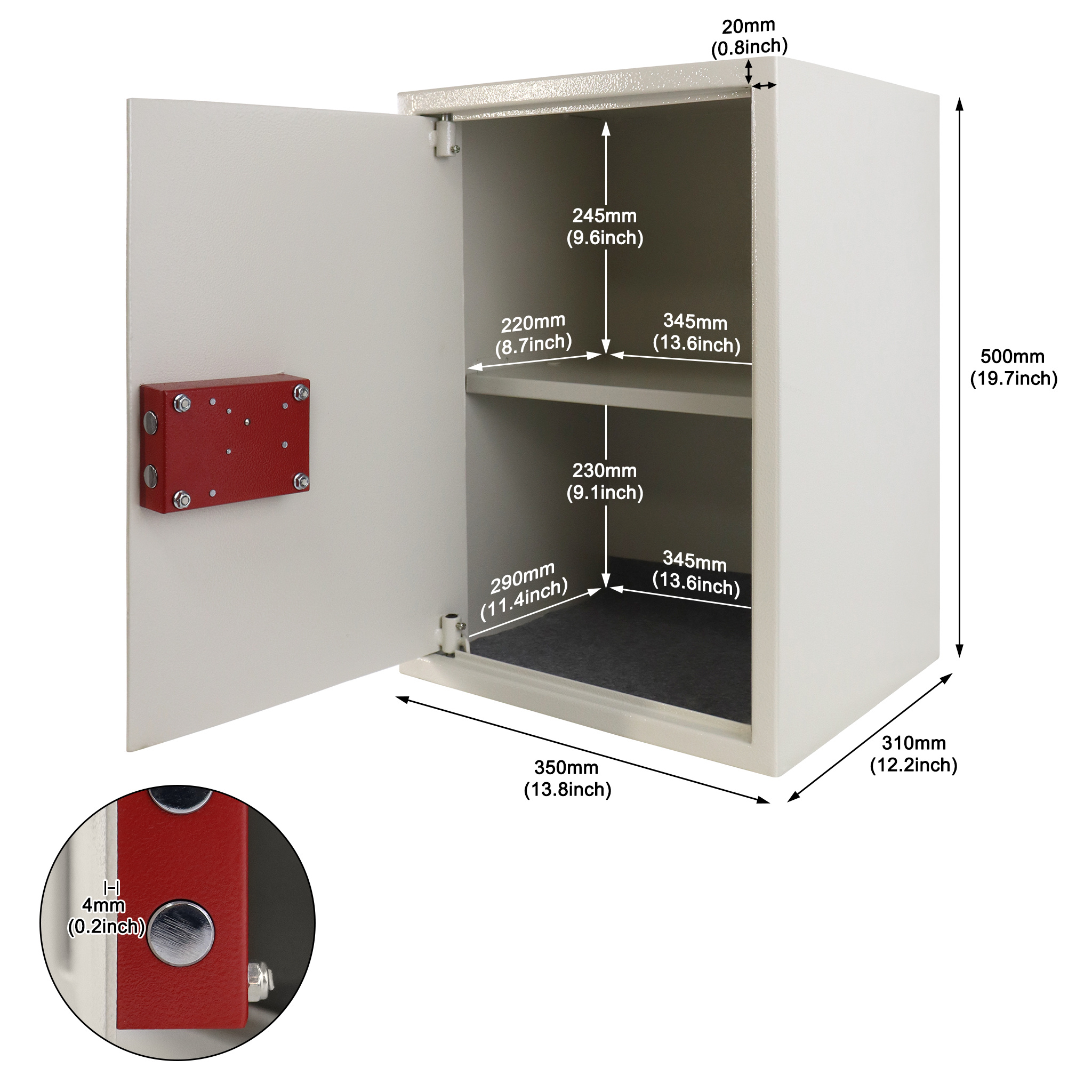 Double-layer Cabinet Safe With 2 Keys, Lock And Fixing Screws, With Cover - 35 X 31 X 50cm, Beige