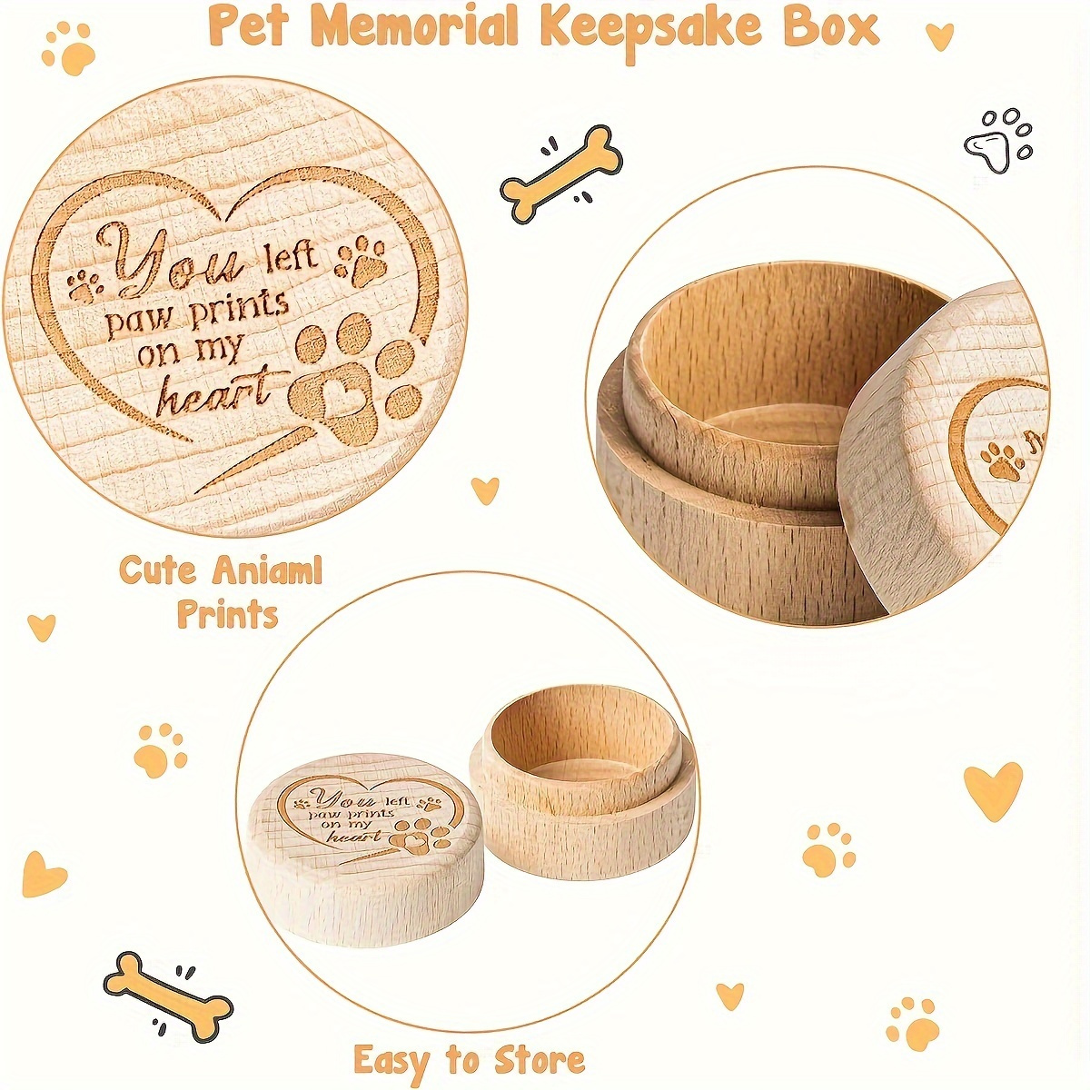 

Engraved Paw Print Wooden Pet Hair Memorial Box - Fur Keepsake Urn, Sympathy Gift For Pet Lovers