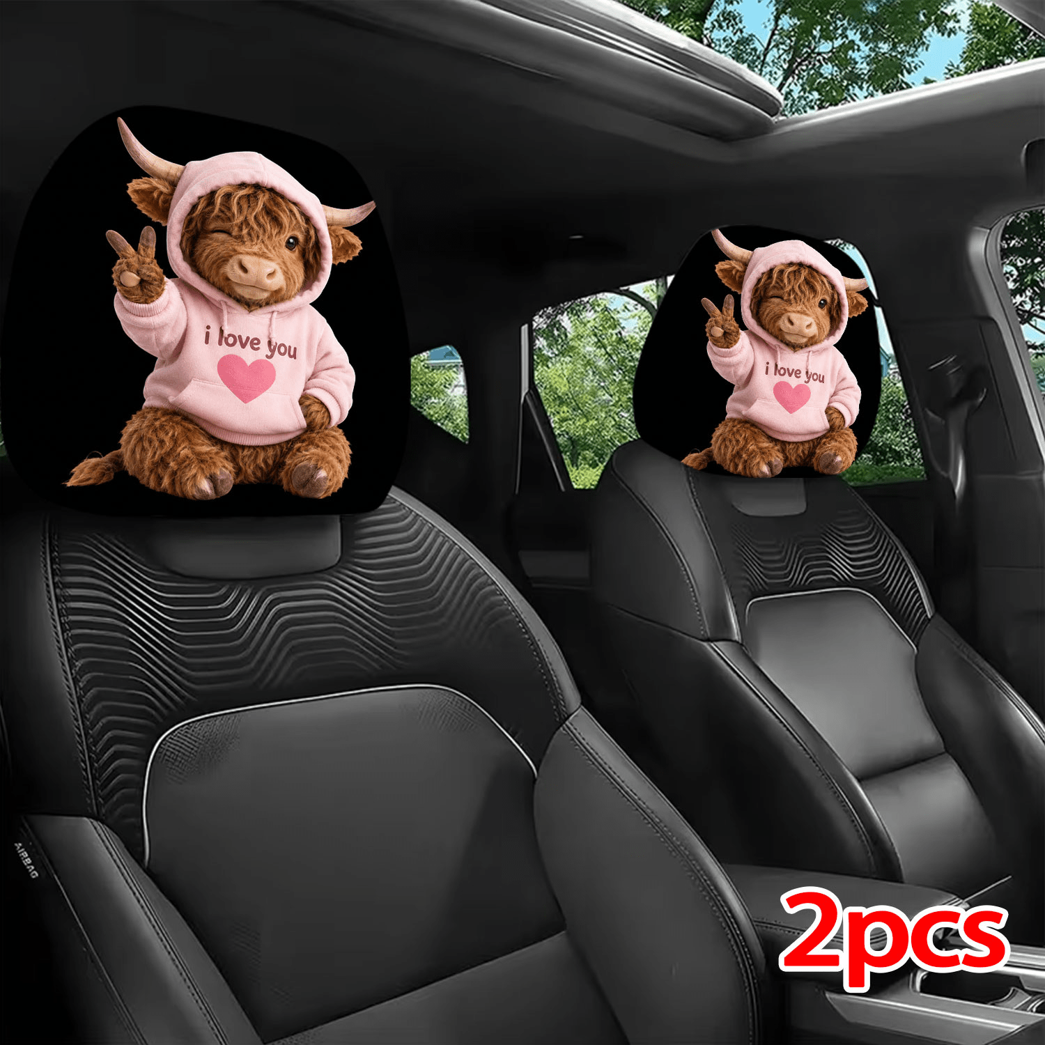 TEMU 2pcs Printed Pattern Car Headrest Covers, Interior Decoration With And Universal Fit Installation, For Interior Additions, Perfect Funny Car
