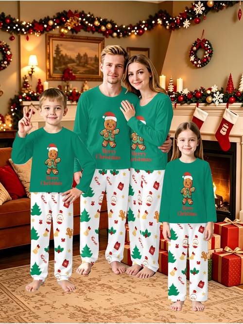 item picture christmas family matching apparel pajama set casual stylish 2pcs outfit with long sleeve top and long pants for children children boys and girls ideal for new year party group photos christmas parties christmas holiday gifts