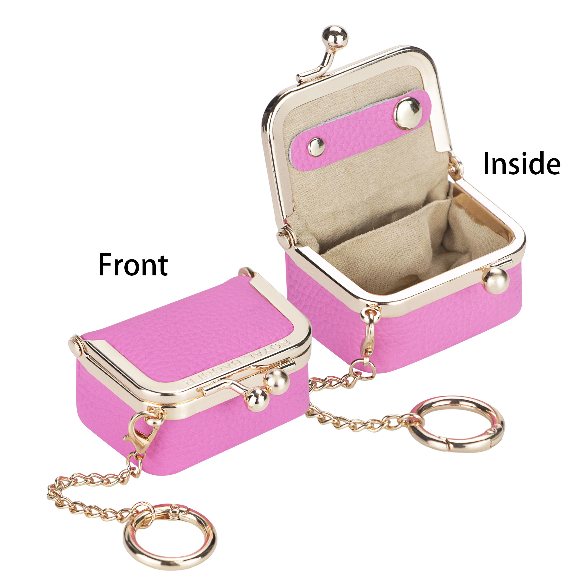 Royal Bagger Genuine Mini Jewelry Box Coin Purse For Women, Solid Lock Change Pouch With Detachable Chain, Small Storage Bag 2894