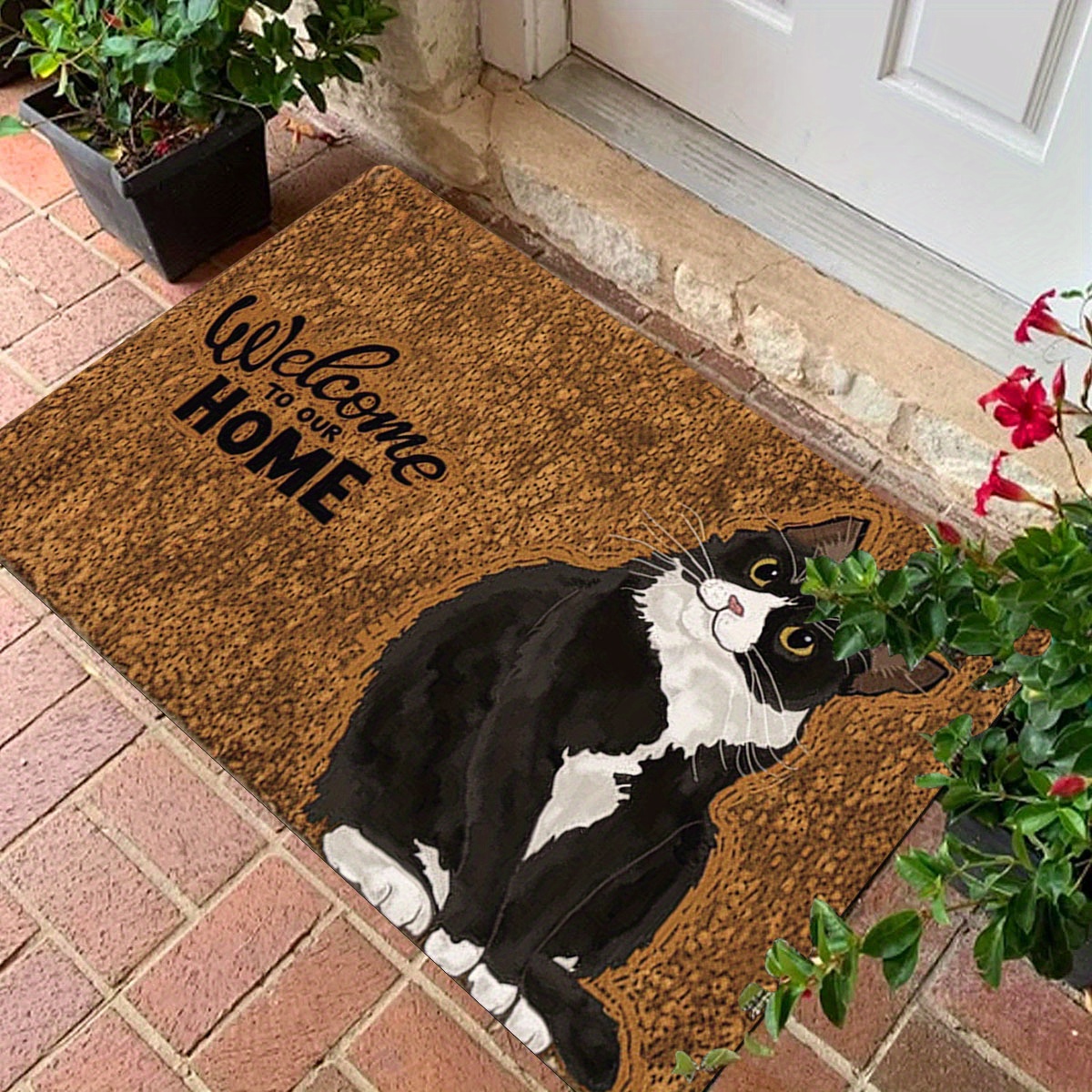 

Cute Black Cat - Non-slip, Stain-resistant Polyester Door Rug With Alphabet Design For Home Decor, Kitchen & Restaurant Entrances