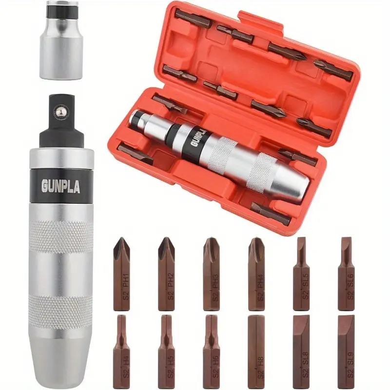 12pcs heavy-duty industrial impact screwdriver set - manual operation, no power required - with phillips/slotted/hex drivers, ratchet mechanism - for automotive, construction, manufacturing - durable 40cr alloy steel construction - ideal for professionals & diy projects, impact drivers, automotive maintenance, precision tools, power tool alternative, professional mechanics, construction workers Product details 1