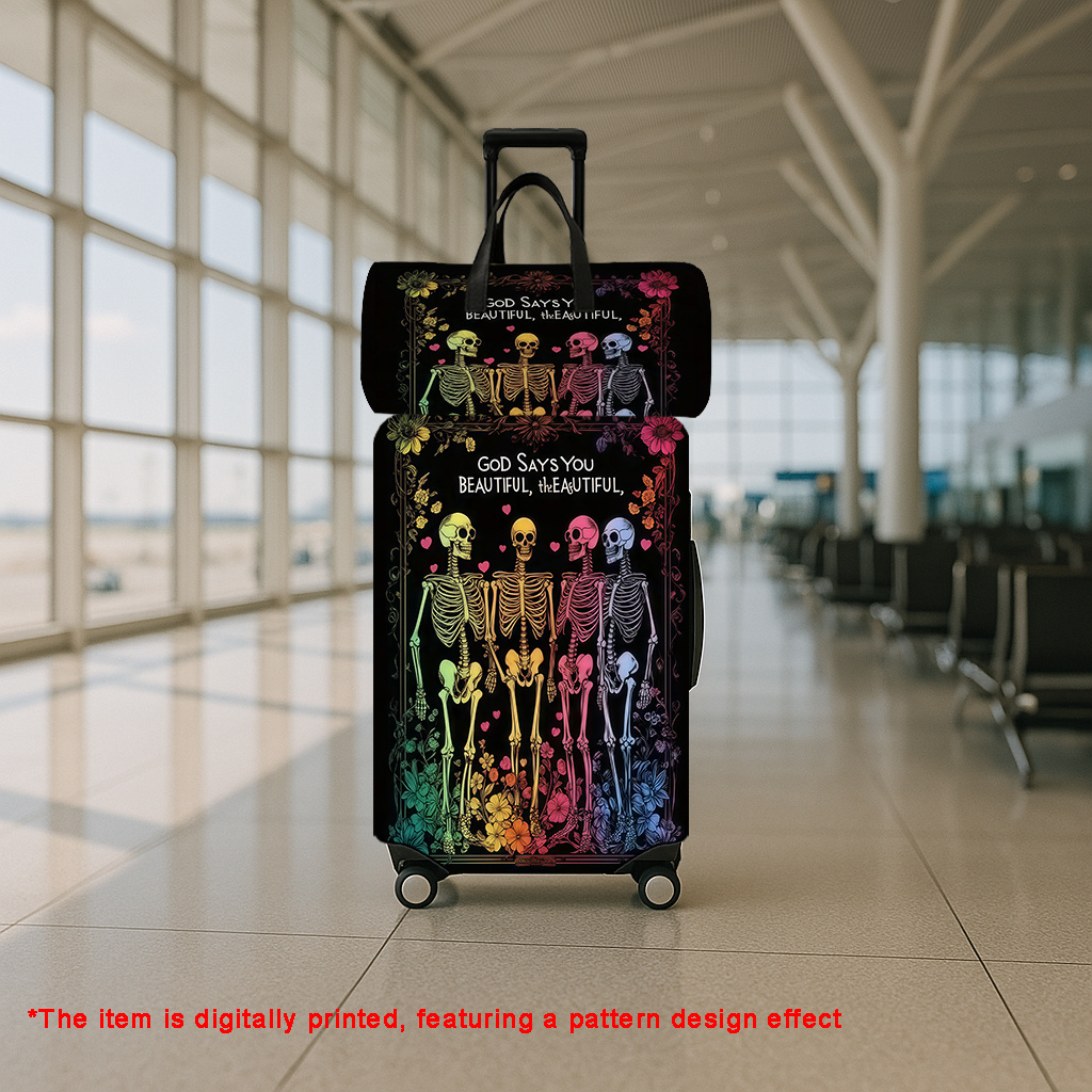 Colorful Skeleton & Flower Suitcase Set, Travel Bag & Luggage Protector