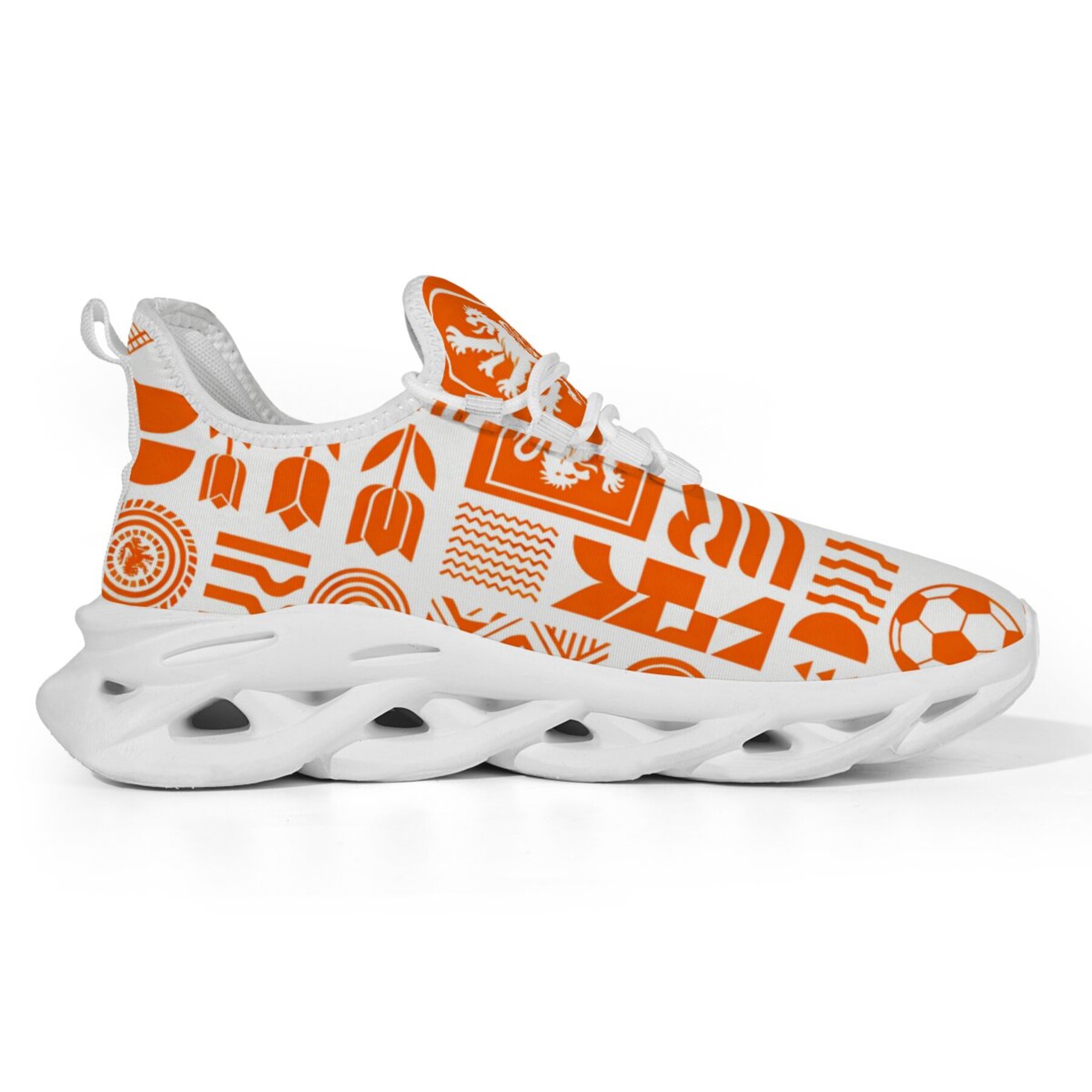 Twist Sole Adult Casual Running Shoes Orange Lion Badge, Dutch Historical Coat of Arms, EVA Midsole Soft Springy Cushioning, Campus Athletic Outfit Trendy