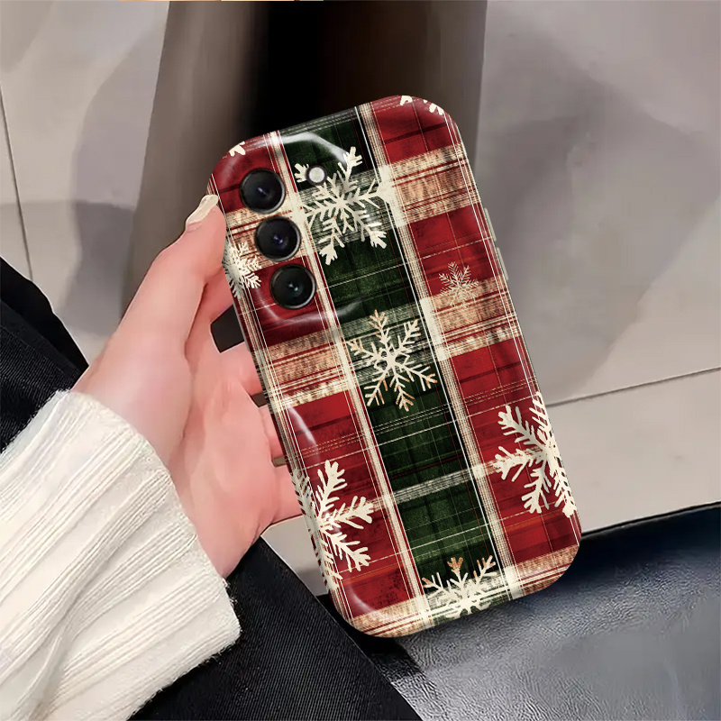 TEMU Phone Case - Merry Christmas Snowflake Green And Red Festive Color Curly Wave Frame Phone Case For Galaxy S22/s22 /s22 Ultra/s23/s23 /s23 Fe/s23