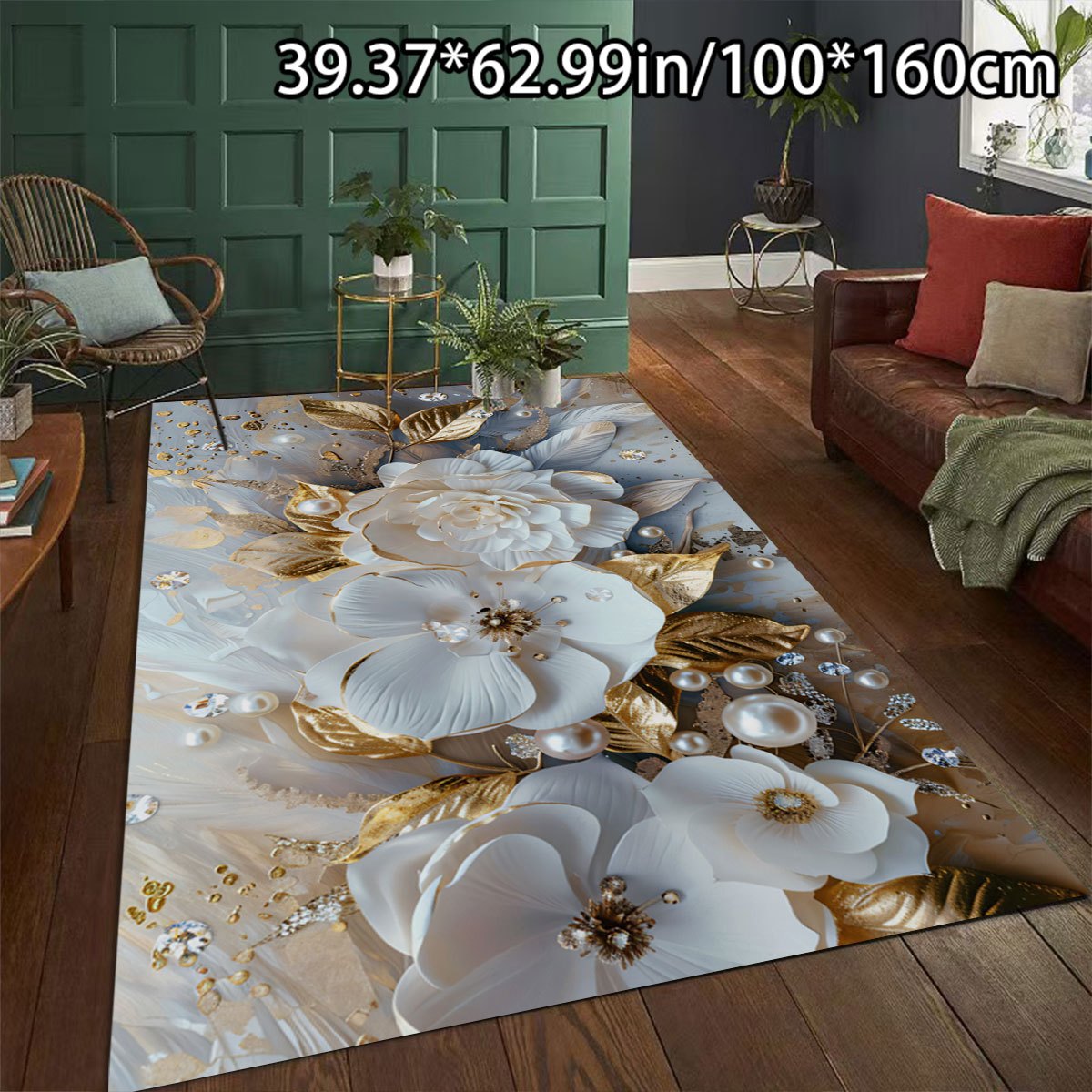 TEMU 1pc Golden Decor Luxurious Floral Pearl Pattern Versatile Decorative Style, Suitable For Living Room Carpets, Sofa Cushions, Doormats, Bedroom
