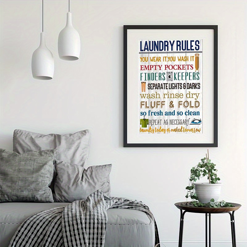 Lustiges Wäscherei-Regel Poster – Kreativer Spruch, Perlenpapier-Druck | Für Waschraum, Küche, Flur-Deko