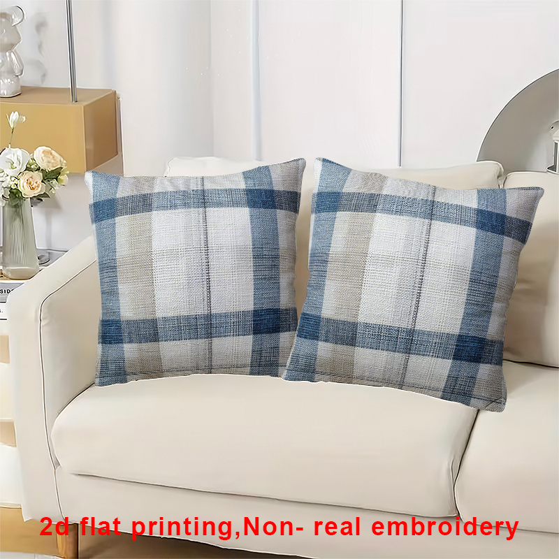 TEMU Jit2pcs Blue, Checkered, Texture Pillow Covers, Suitable For Cars, Cottages, Living Rooms, Bedrooms, Sofas, , Patios, Outdoors, Without Pillow