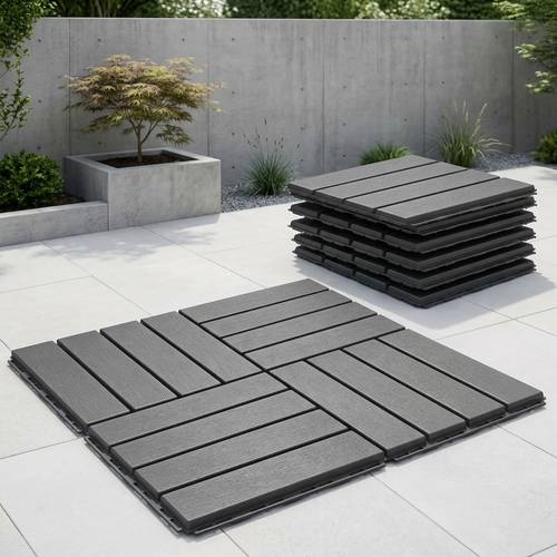 27 pack plastic interlocking deck tiles 12 x12 waterproof outdoor flooring for all weather use versatile patio deck tiles for porch poolside balcony backyard in 5 colors dark brown blue dark gray khaki