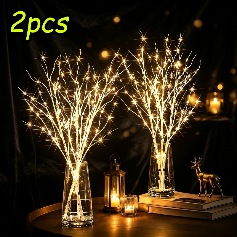 TEMU 2-pack Luminous Birch Twig Wireless Lights - Elegant Glowing Twig Lamp For Christmas New Year, Chic Indoor Home Table And Corner Decorative