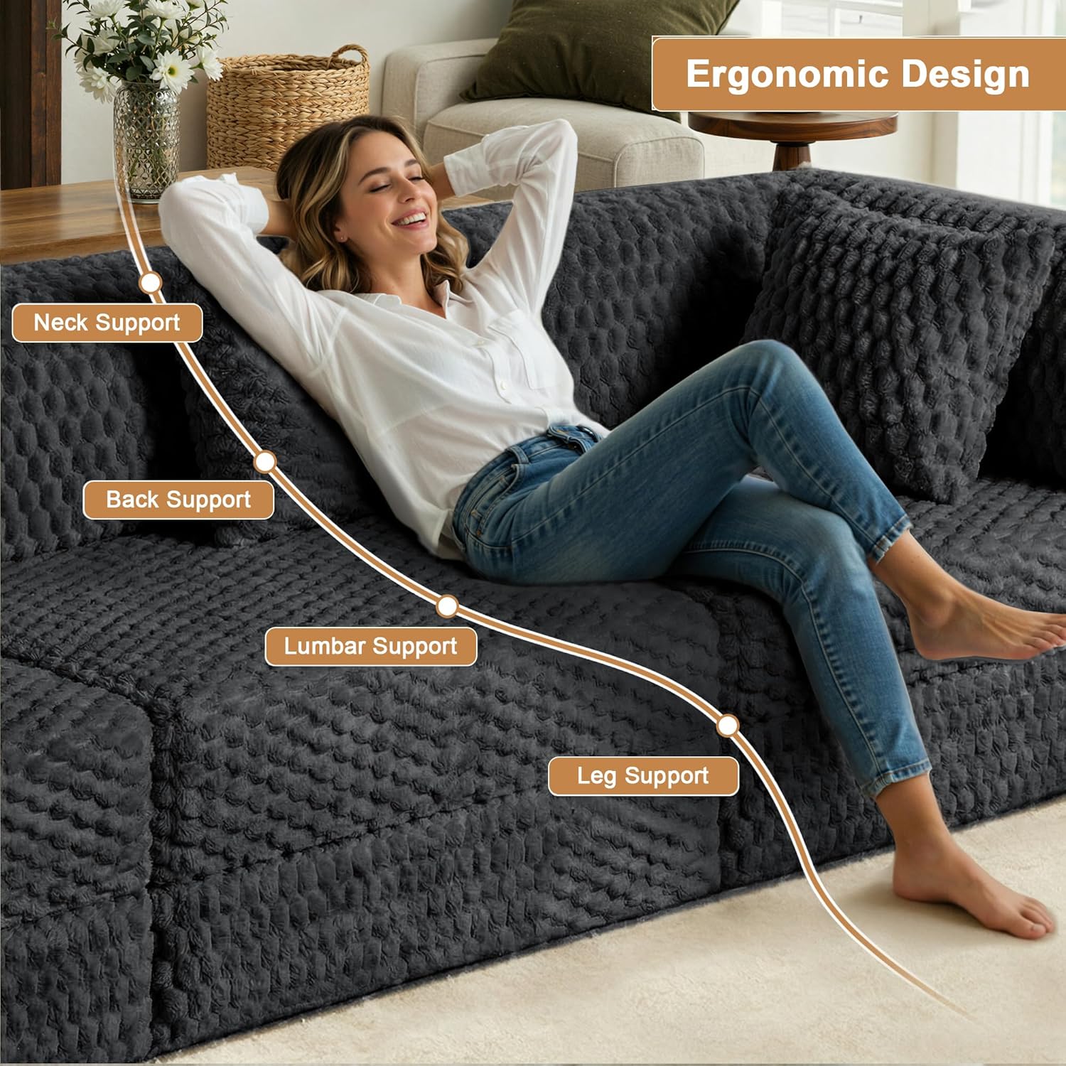 109 cloud shaped sofa with l shaped recliner modern   with deep seats soft padded sofa for game and entertainment room sofa bed for relaxation velvet foldable sofa chair floor sofa with fixed shape frame combination sofa bed for liv