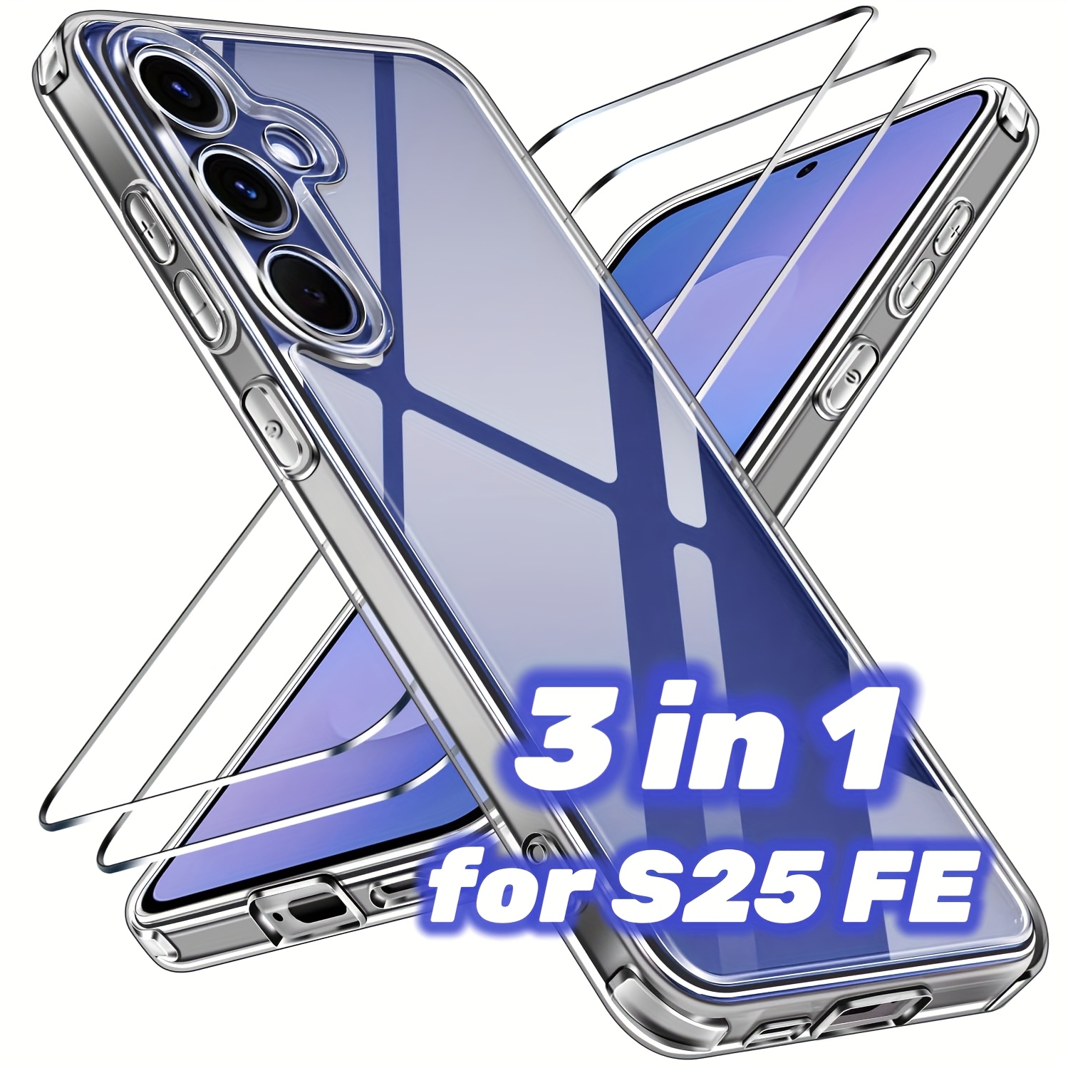 TEMU [3-in-1 2pcs 9h Tempered Glass Screen Protectors And 1pc Tpu Phone Case] For Galaxy S25 Fe. 9h Hardness Scratch-resistant Tempered Glass Film