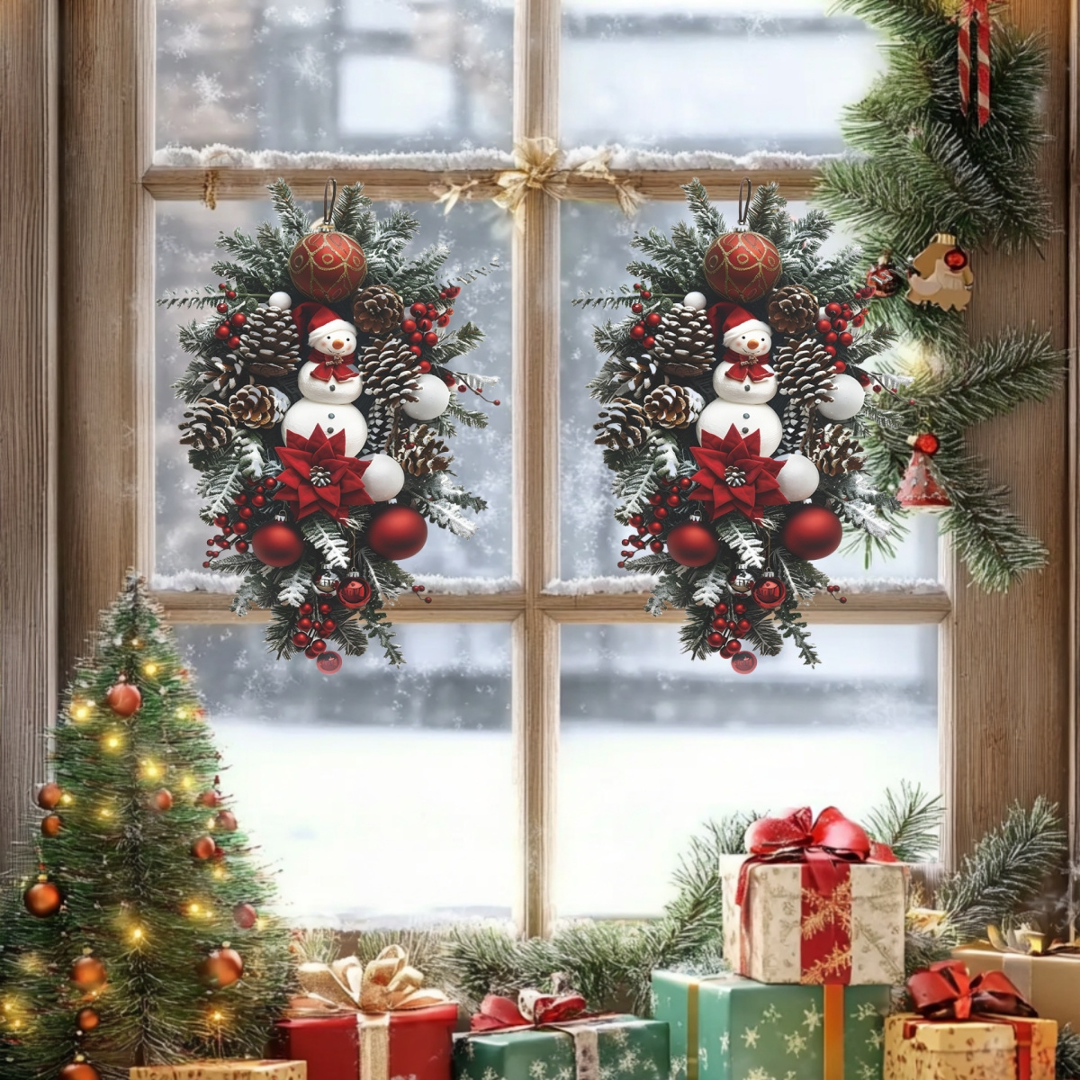 

6pcs Christmas Clings - Snowman, & Red | -adhesive Decor For , , Entryway & Dorm