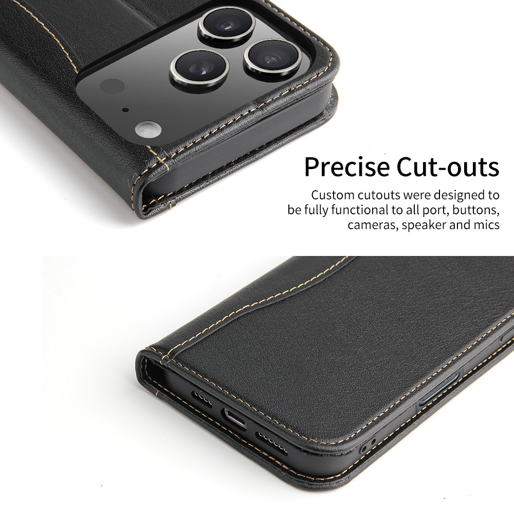 Phone Case - Genuine Leather Wallet-Style Phone Case, Compatible with for Iphone 17 Pro Max/17 Pro/16 Pro
