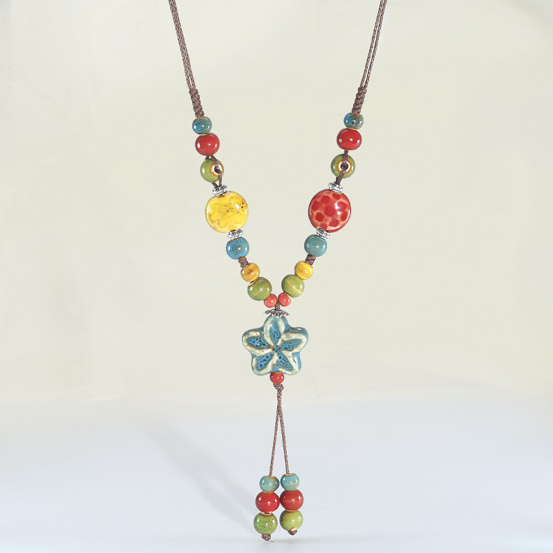 3pcs Colorful Long Macrame Ceramic Necklaces Set