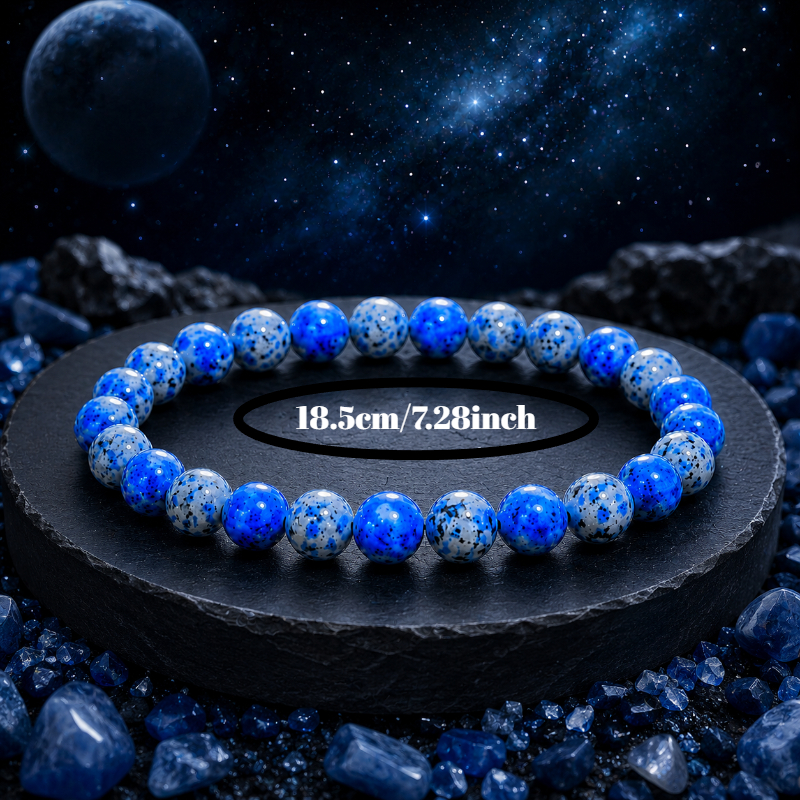 Deep Blue Nebula Spotted Texture Round Bead Bracelet