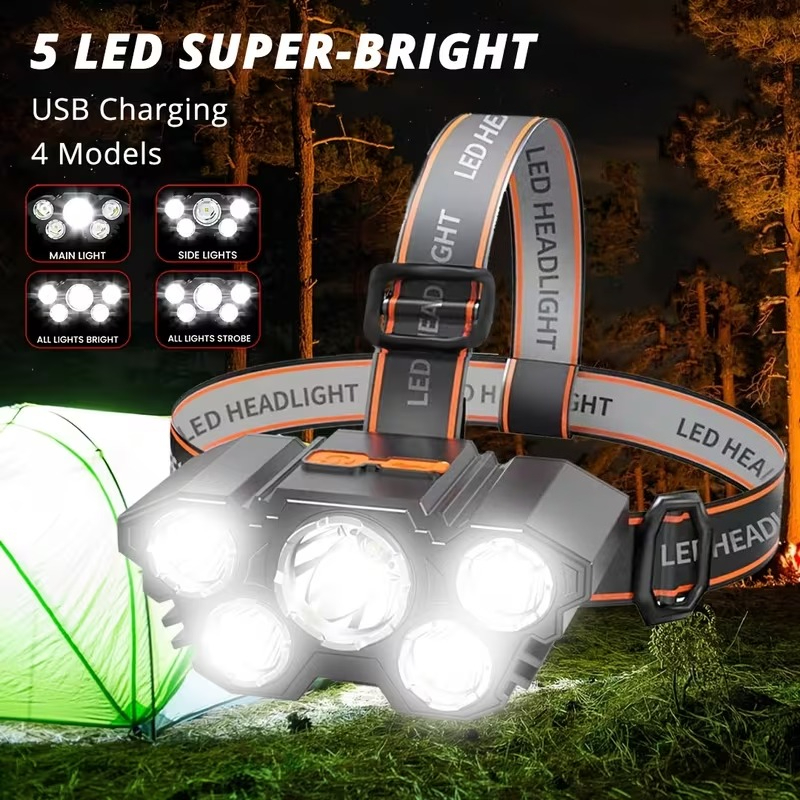 4pcs 5-LED Outdoor Searchlight Headlamp Set