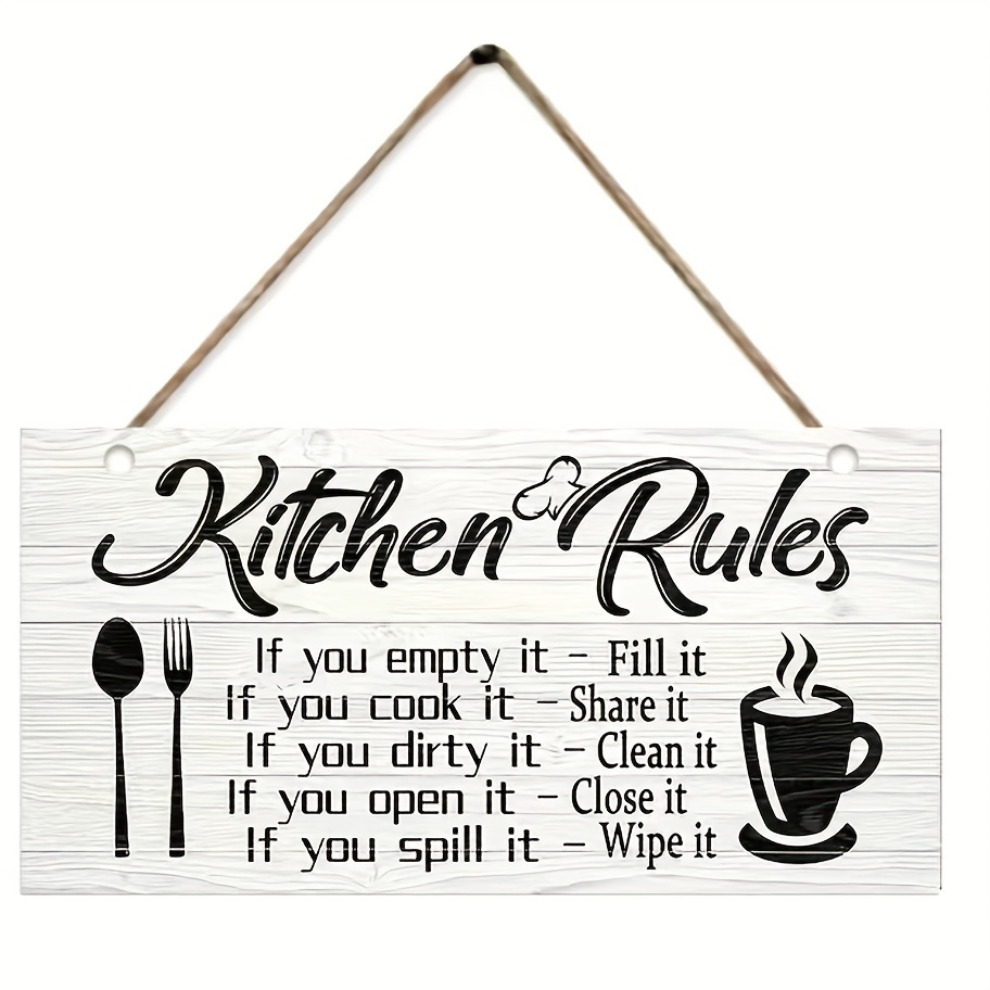 TEMU 2d Flat, 1pc 2d Flat Classic Wooden "kitchen Rules" Hanging Sign, Wall Art Decor, Home Decoration Pendant, Perfect Gift For Mother's Day,