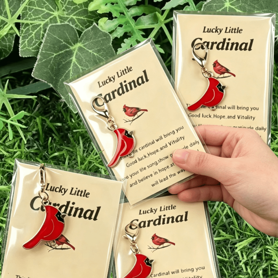 TEMU 90pcs Red Bird Amulet Keychain Pocket Hug Card Symbolizing Good Luck, Vitality, And Gratitude, This Motivational Commemorative Keychain Is