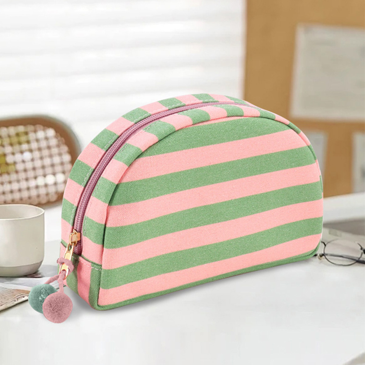 TEMU 1pc Fringed Stripe Portable Cosmetic Bag, Cosmetic Storage Bag Clutch Fashionable Of Color Options, Suitable For Sending To